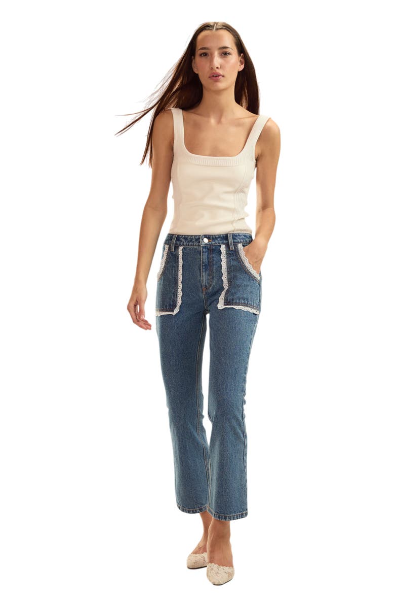 Cynthia Rowley Cotton Trim High Waist Jeans, Main, color, 