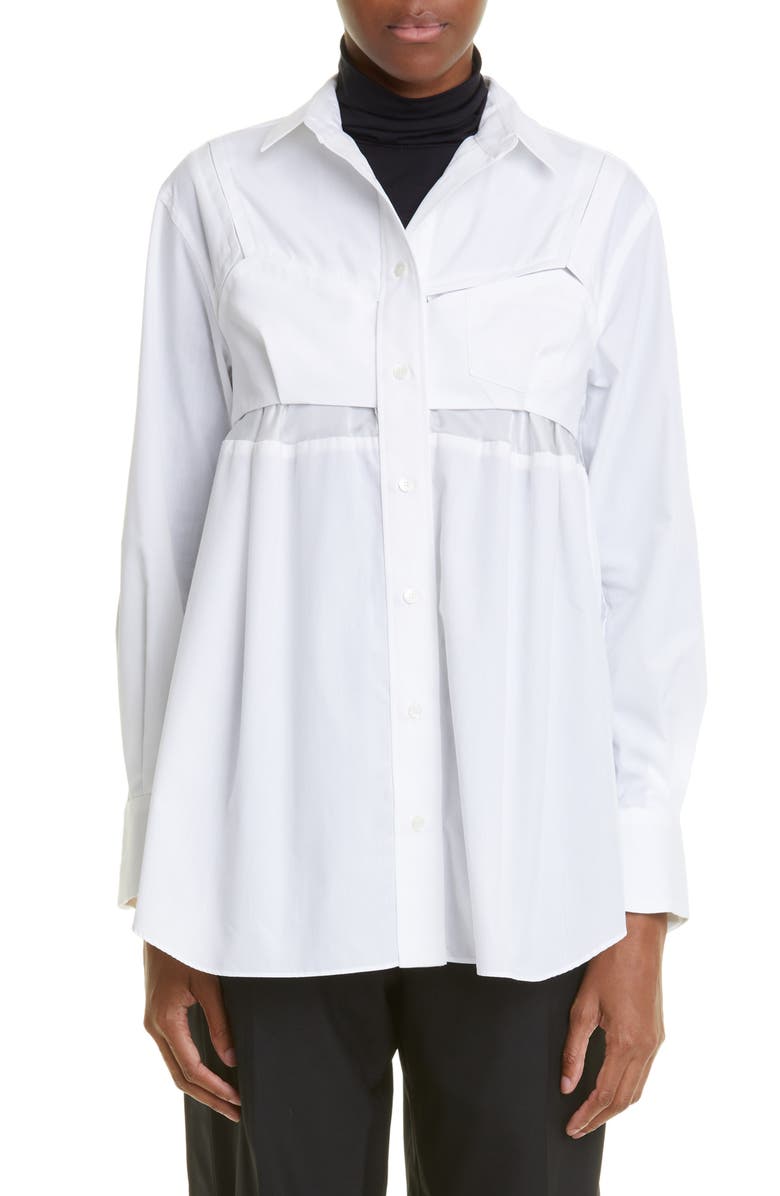 Sacai Women's Spliced Poplin Button-Up Shirt, Main, color,