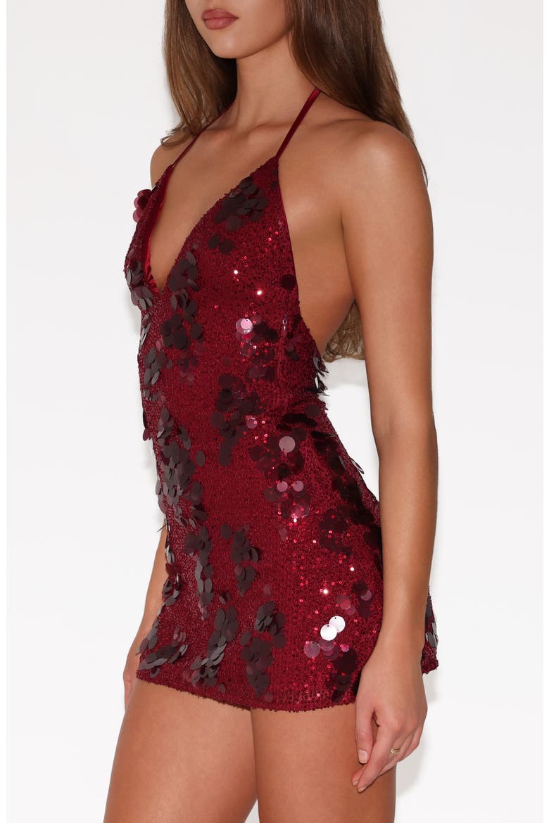 Sequin & Paillette Halter Neck Minidress, Alternate, color, RED
