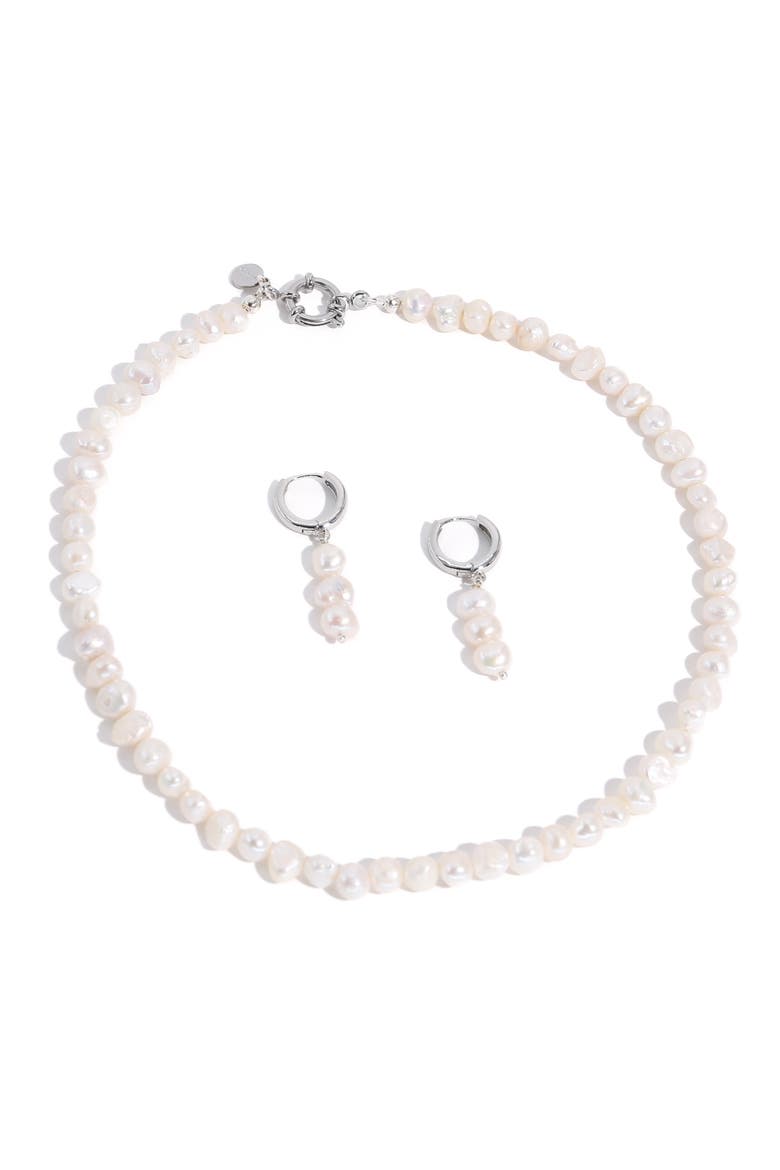 Freshwater Pearl Silver Plated Necklace And Earring Set, Main, color, Silver Plated / White Pearl