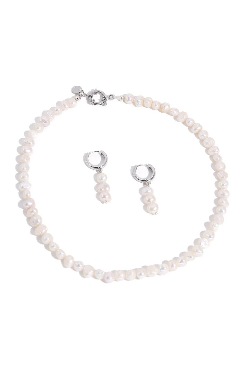Joey Baby Freshwater Pearl Silver Plated Necklace And Earring Set, Main, color, Silver Plated / White Pearl