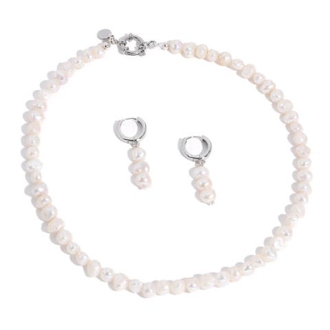 Freshwater Pearl Silver Plated Necklace And Earring Set