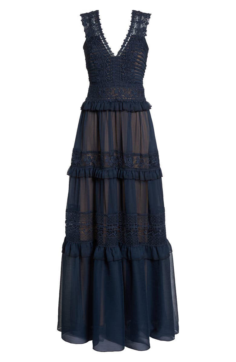 Tadashi Shoji Tiered Lace & Chiffon Gown, Alternate, color,