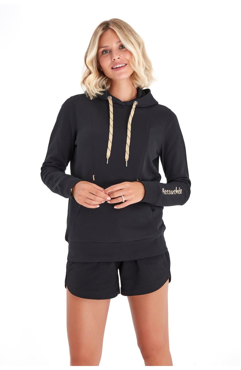 Accouchée Iconic Maternity/Nursing Hoodie, Alternate, color, Black