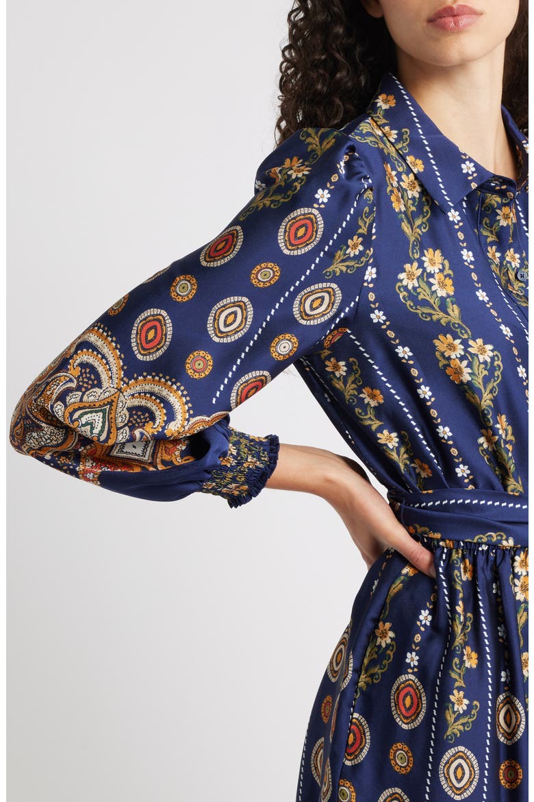 Medallion Print Long Sleeve Tie Waist Shirtdress, Alternate, color, DISTANT MOUNTAIN MULTI