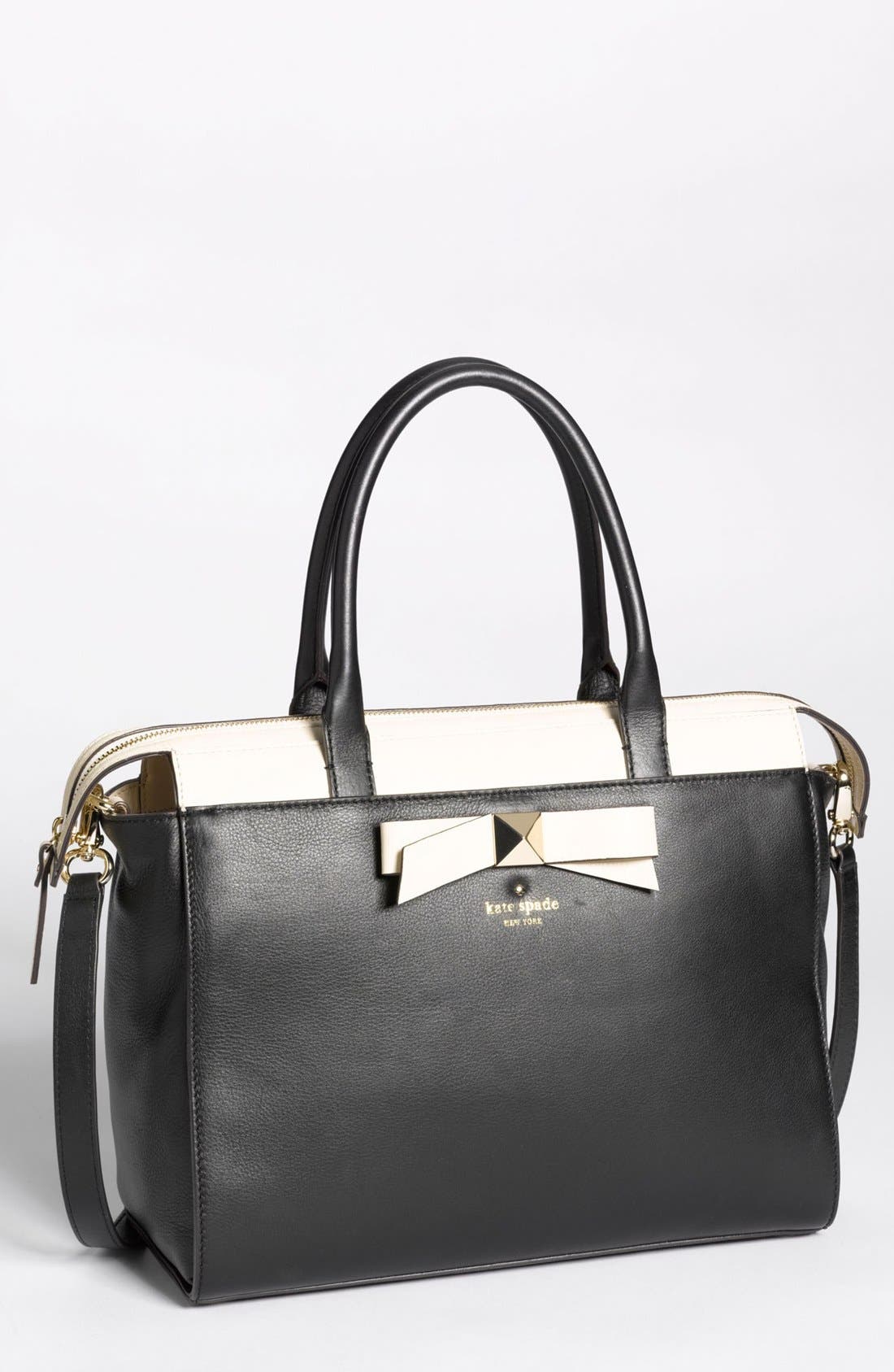 'hancock park - jeanne' leather satchel, medium, Main, color, BLACK/ DOE