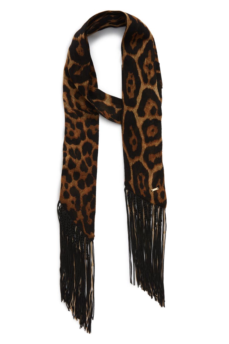 Lavalliere Chain Fringe Wool Scarf, Alternate, color, LEOPARD