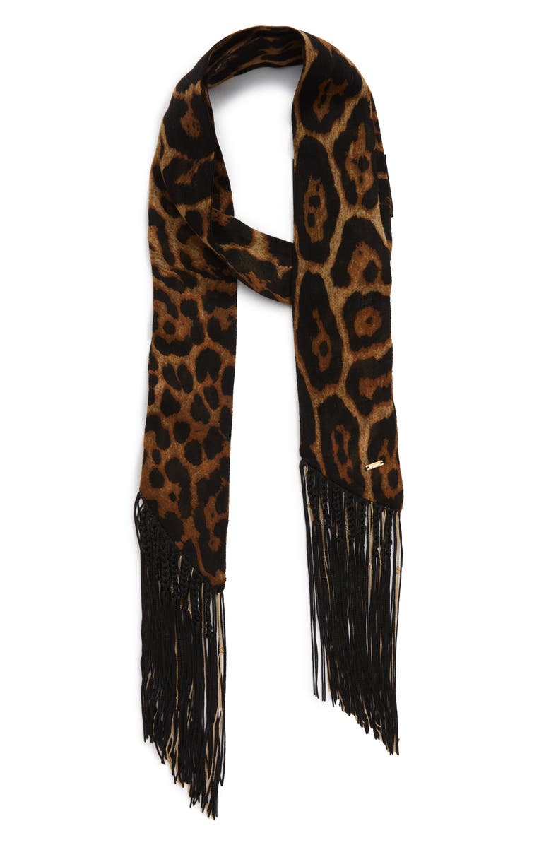 Saint Laurent Lavalliere Chain Fringe Wool Scarf, Alternate, color,