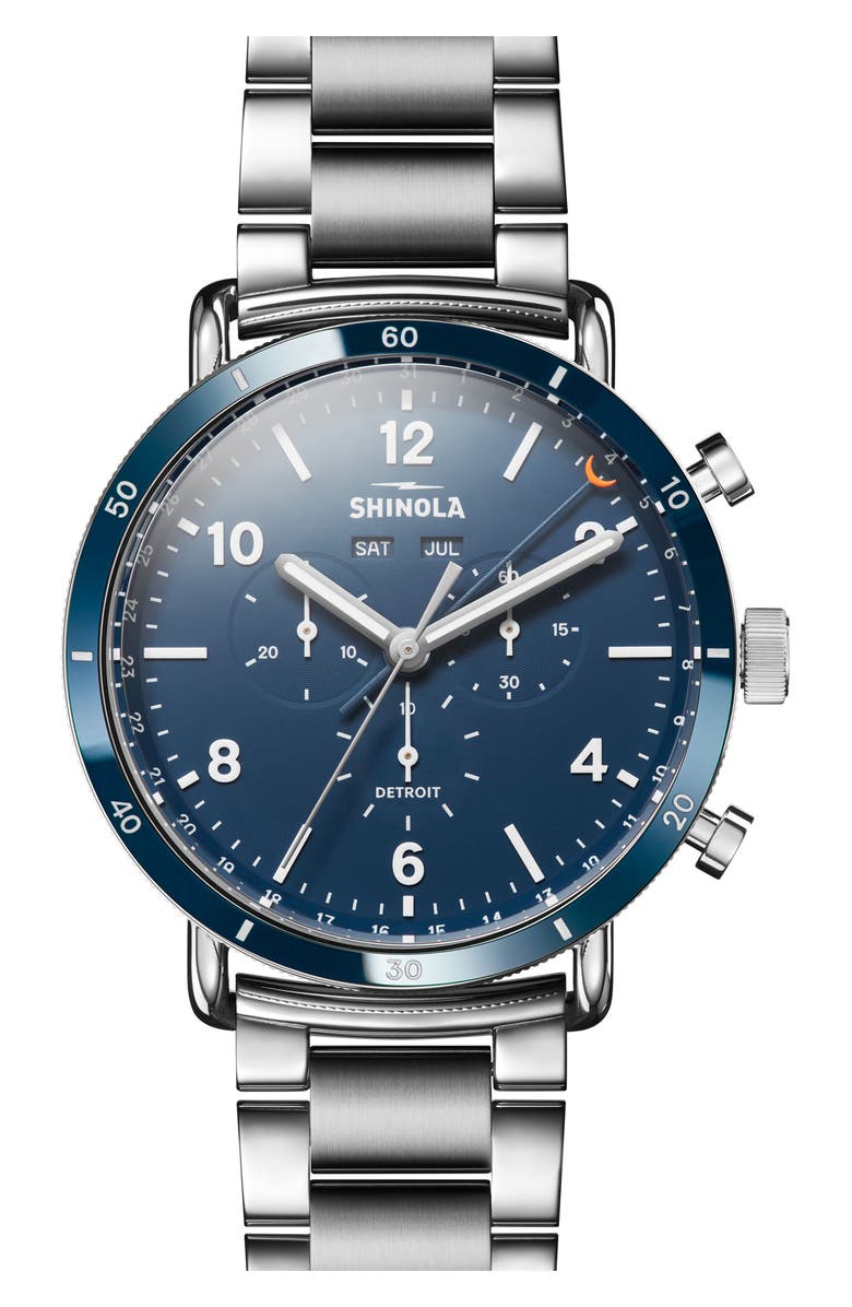 Shinola The Canfield Chrono Bracelet Watch, 45mm, Main, color, Midnightbl