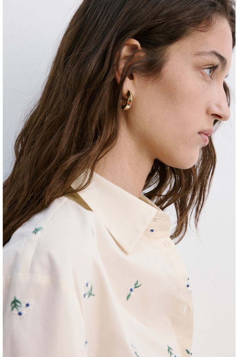 Ditsy Floral Embroidered Button-Up Cotton Shirt, Alternate, color, PASTEL YELLOW
