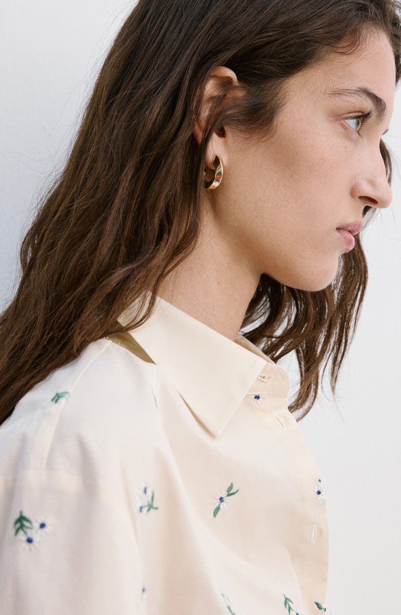 MANGO Ditsy Floral Embroidered Button-Up Cotton Shirt, Alternate, color,