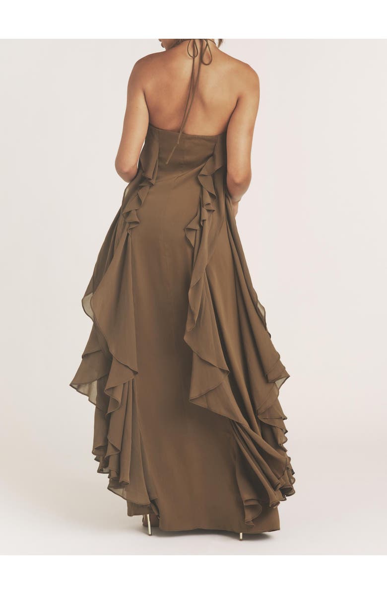 Six Stories Whitney Ruffle Halter Neck Maxi Dress, Alternate, color, Olive