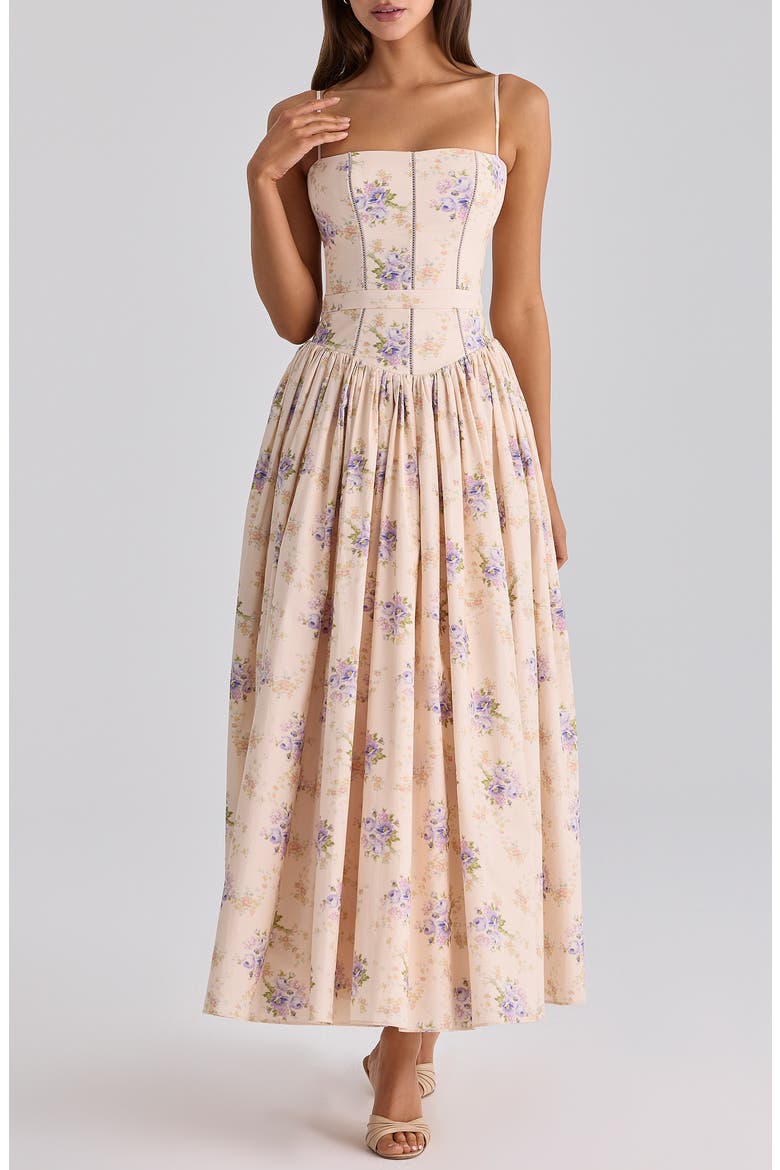 Ysabella Floral Stretch Cotton Maxi Sundress, Alternate, color, IVORY SWEET PEONY