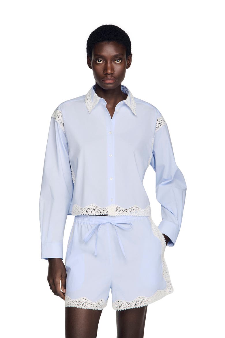 Lace detail shirt, Main, color, Sky blue
