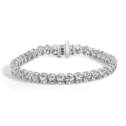 IGI Certified 14K White Gold 15.0 Cttw Oval Cut Lab Grown Diamond Tennis Bracelet