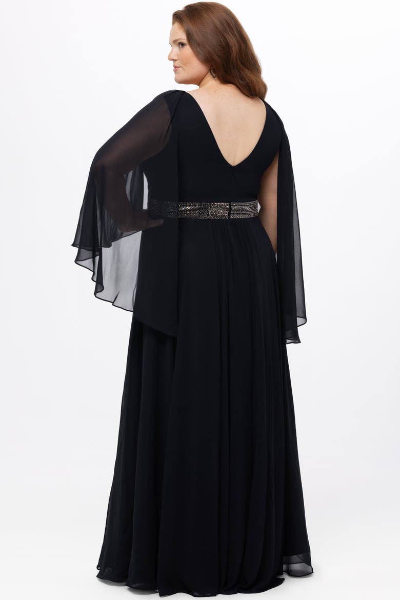 Long Cape Sleeve V-Neck Plus Size Dress, Alternate, color, Black