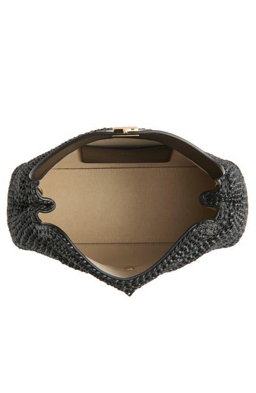 Totême Toteme T-lock Top Handle Woven Leather Clutch In Black