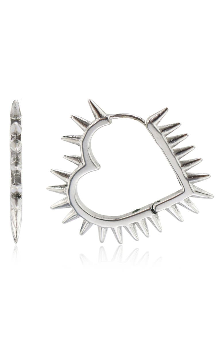 REBL Heart of Thorn Spiked Hoop Earrings, Main, color, Silver