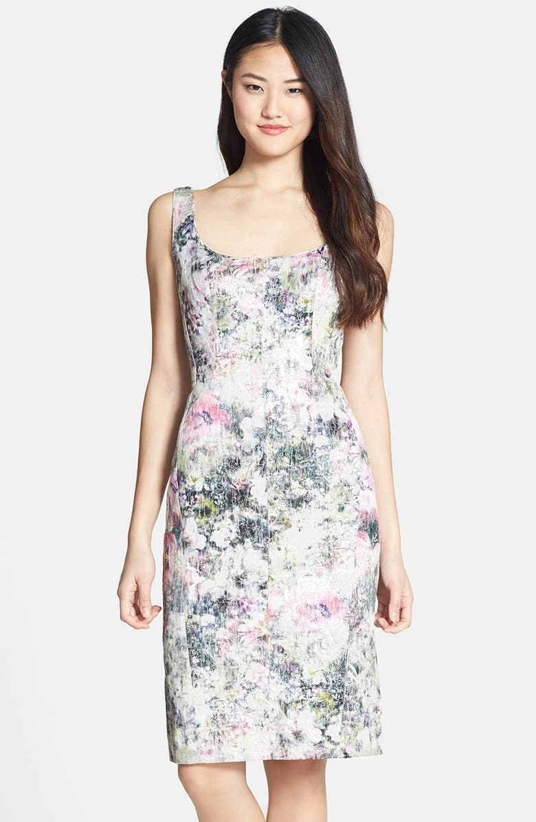 Maggy London Print Brocade Sheath Dress, Main, color,