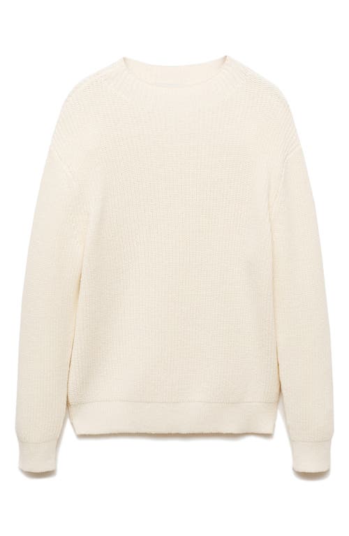 Mango Finely Knit Crewneck Sweater In Off White