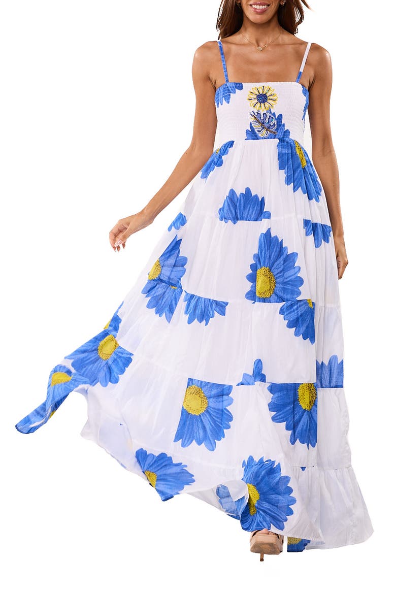 Floral Print Spaghetti Strap Maxi Dress, Main, color, BLUE