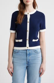 French Connection Bennet Short Sleeve Rib Cardigan