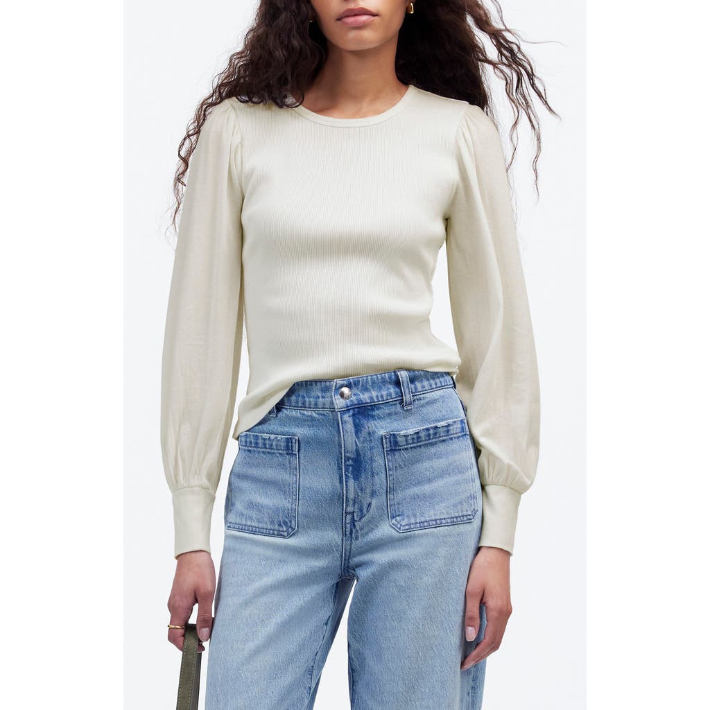 Shop Madewell Puff Sleeve Rib Top In White