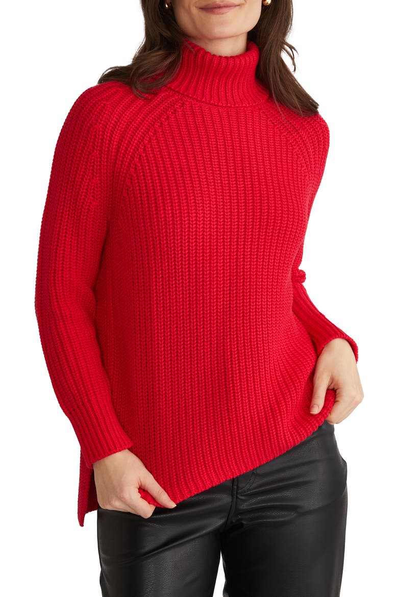 Stella Cotton Turtleneck Sweater, Main, color, CHERRY RED