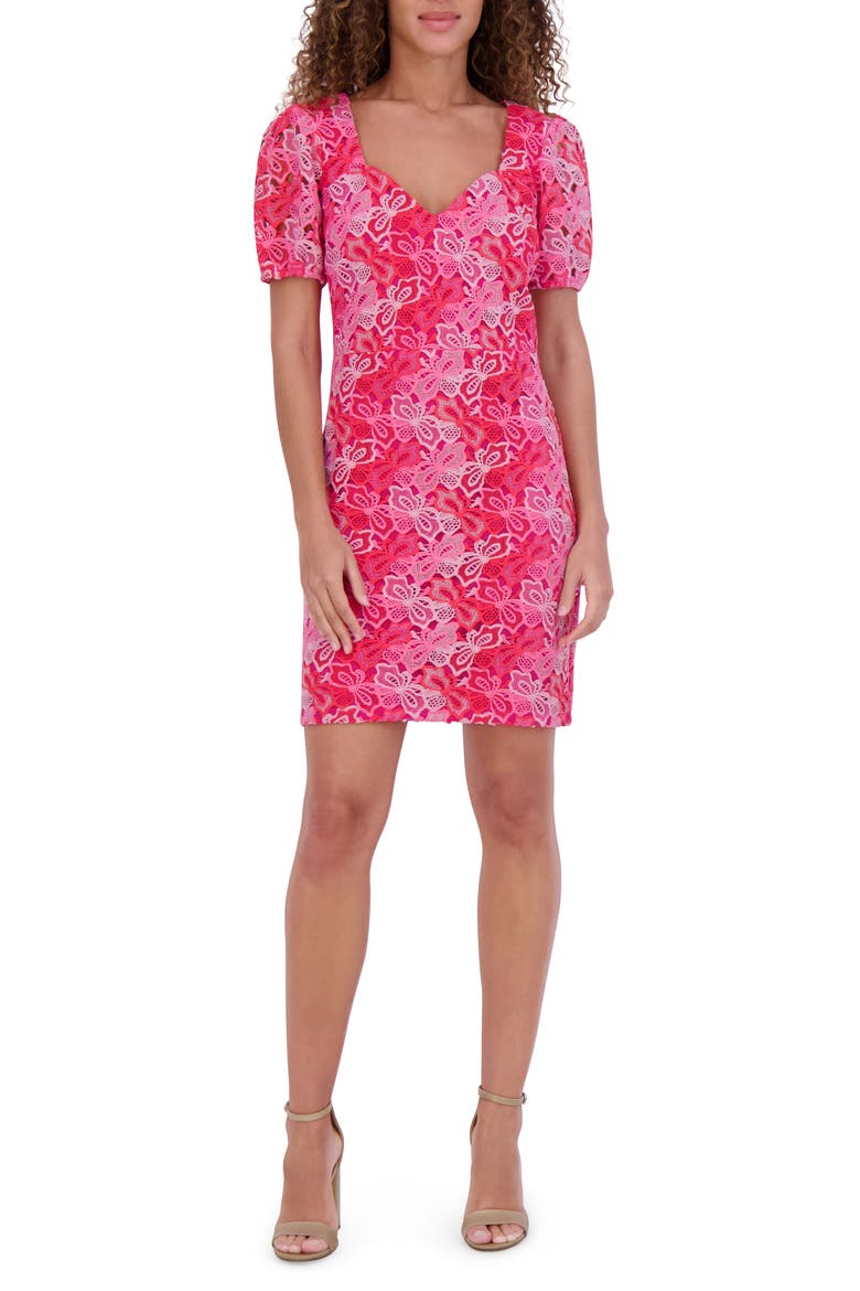 Embroidered Lace Puff Sleeve Minidress, Main, color, PINK MULTI