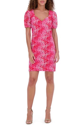 Siena Embroidered Lace Puff Sleeve Minidress In Pink