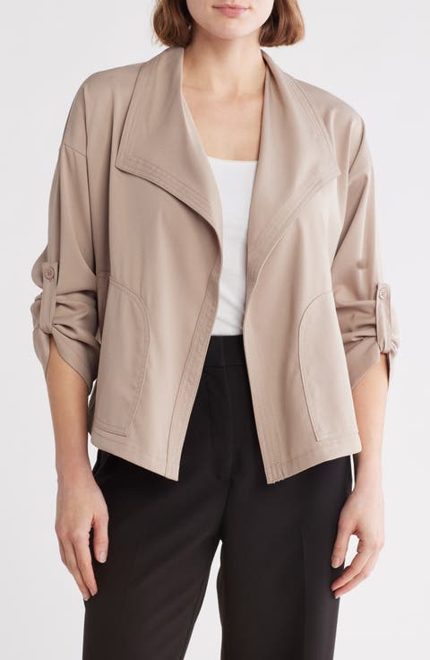 Twill Drape Front Short Jacket