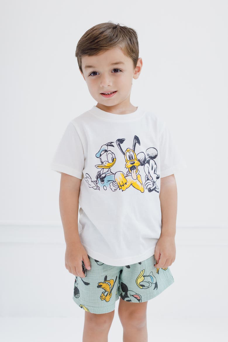 Mickey Mouse Button-Down Shirt, Tee and Shorts Set, Alternate, color, Sage Mickey Friends