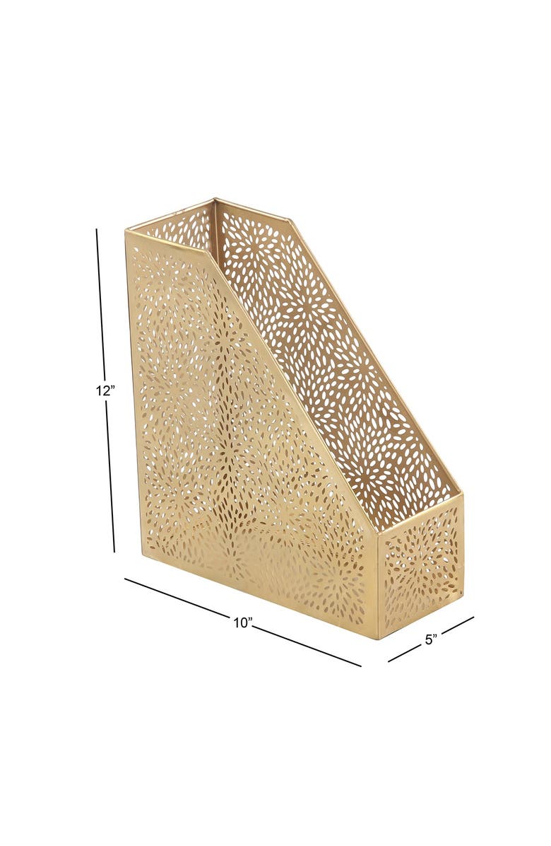COSMO BY COSMOPOLITAN Goldtone Metal Glam Magazine Holder with Laser Carved Floral Design, Alternate, color, Gold