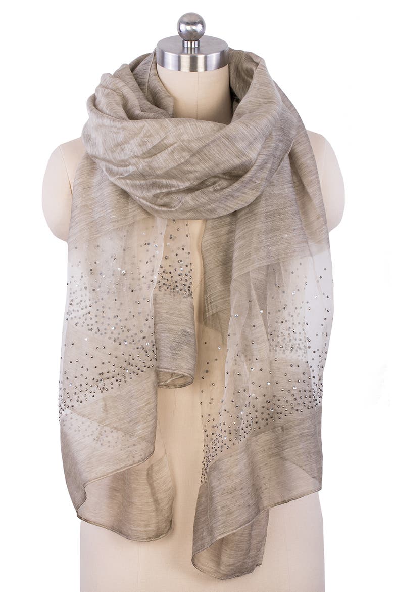 Crystal Embellished Silk & Wool Scarf, Alternate, color, BEIGE