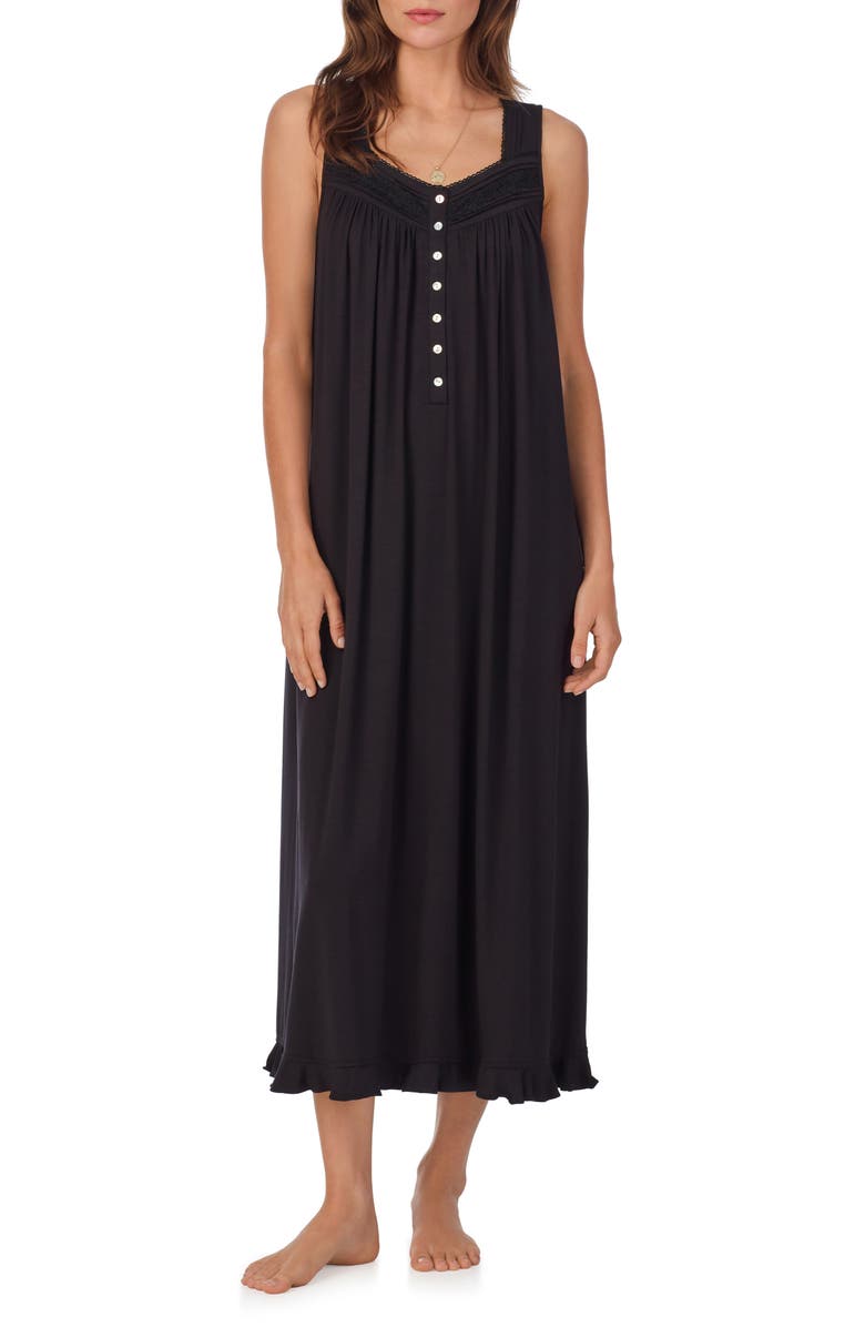 Eileen West Sleeveless Ballet Jersey Nightgown, Main, color, Black