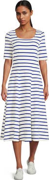 Lands' End Starfish Elbow Sleeve Midi Fit and Flare Dress