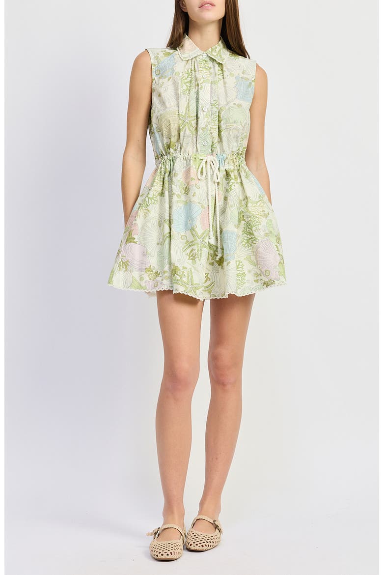 Blair Shell Print Minidress, Main, color, IVORY OLIVE MULTI