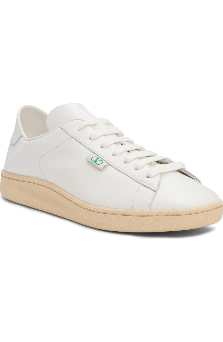 Valentino Garavani Calfskin Leather Sneaker, Main, color, Bianco/ Green Briar/ Bianco