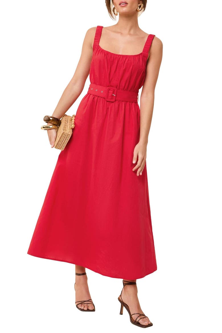 Belted Cotton Maxi Dress, Main, color, RED