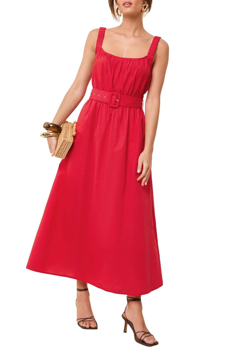 Friends Like These Belted Cotton Maxi Dress, Main, color, Red