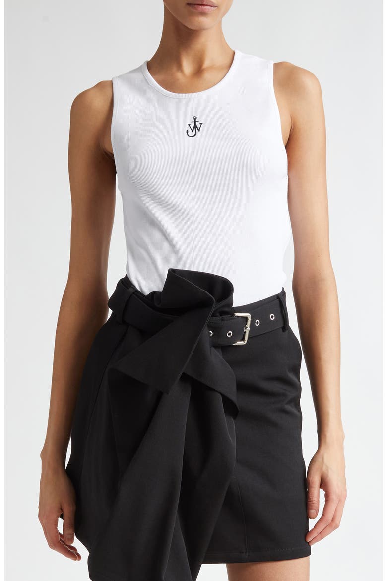 Embroidered Anchor Stretch Cotton Tank, Main, color, WHITE