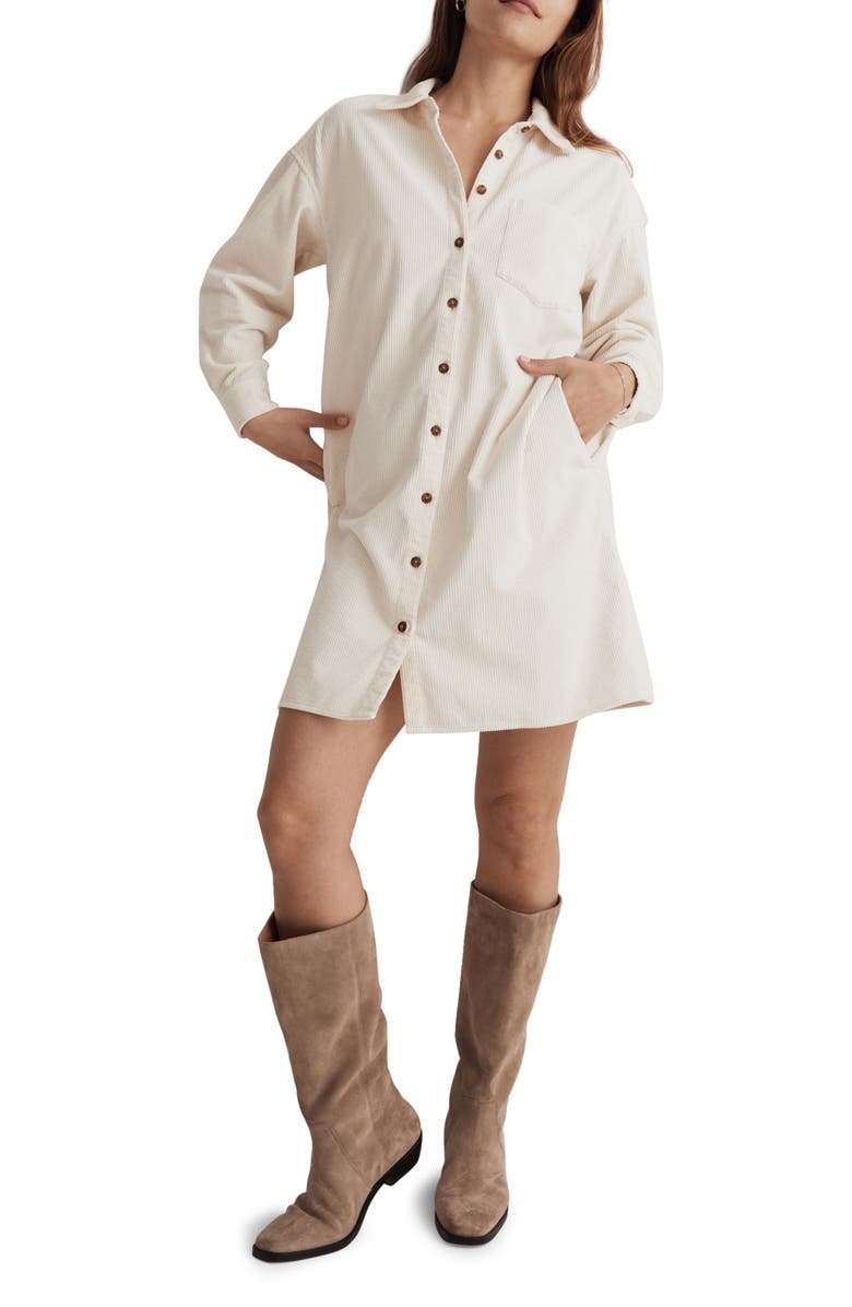 Madewell Easy Corduroy Mini Shirtdress, Main, color,