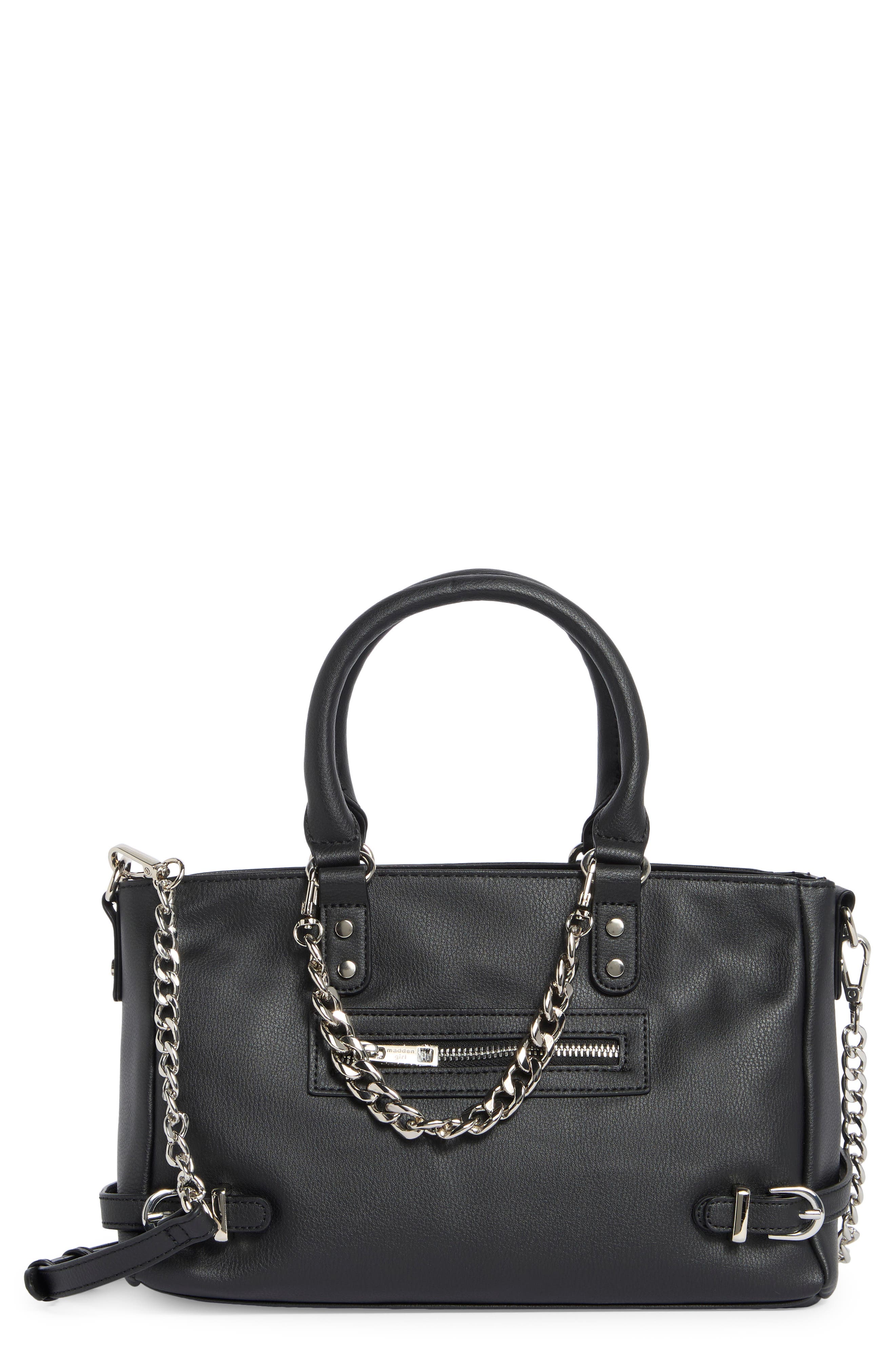 Madden Girl Faux Leather Satchel Bag, Main, color, Black