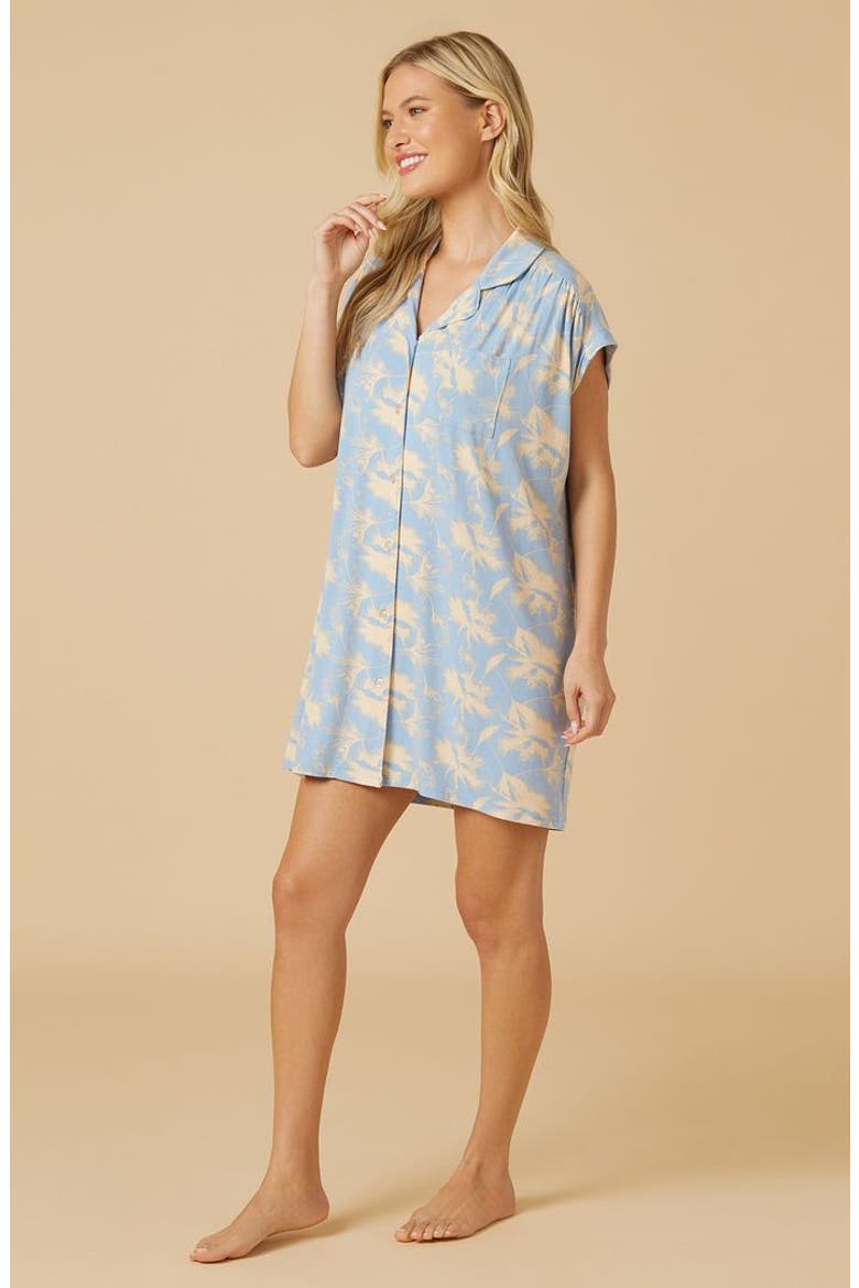 Soft Sleep Caftan Mini Sleepshirt, Alternate, color, Sky Blue Floral