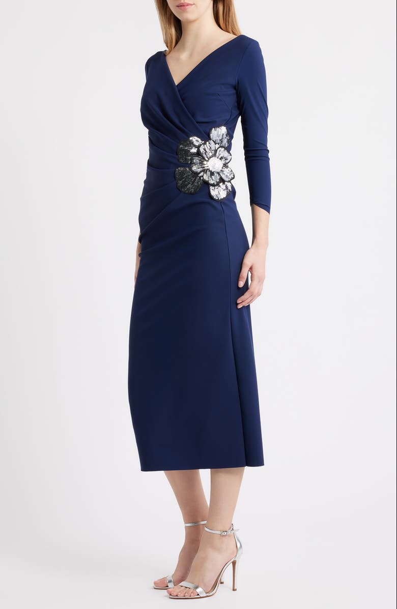 Chiara Boni La Petite Robe Onori Sequin Appliqué Knit Midi Dress, Alternate, color, Blu Notte