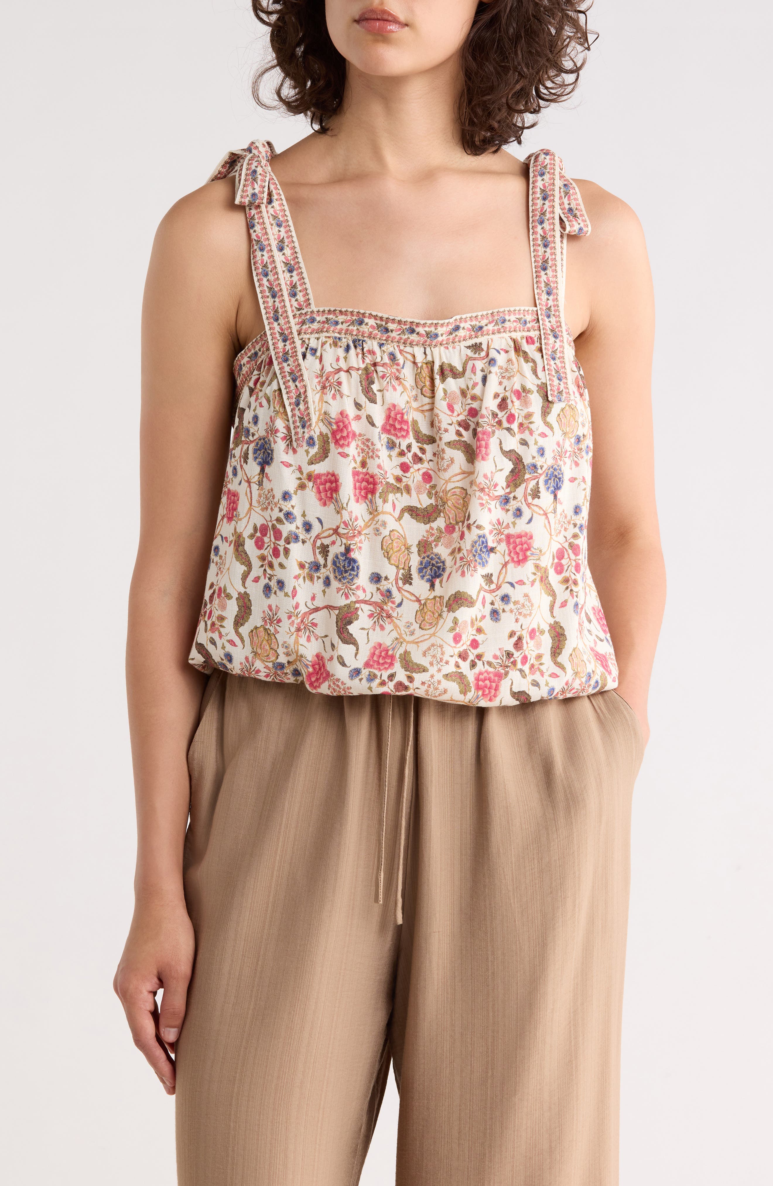 MAX STUDIO Tie Shoulder Bubble Hem Top