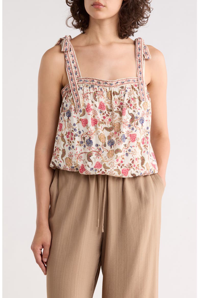 Tie Shoulder Bubble Hem Top, Main, color, CREAM/ RED FLORAL MUSE
