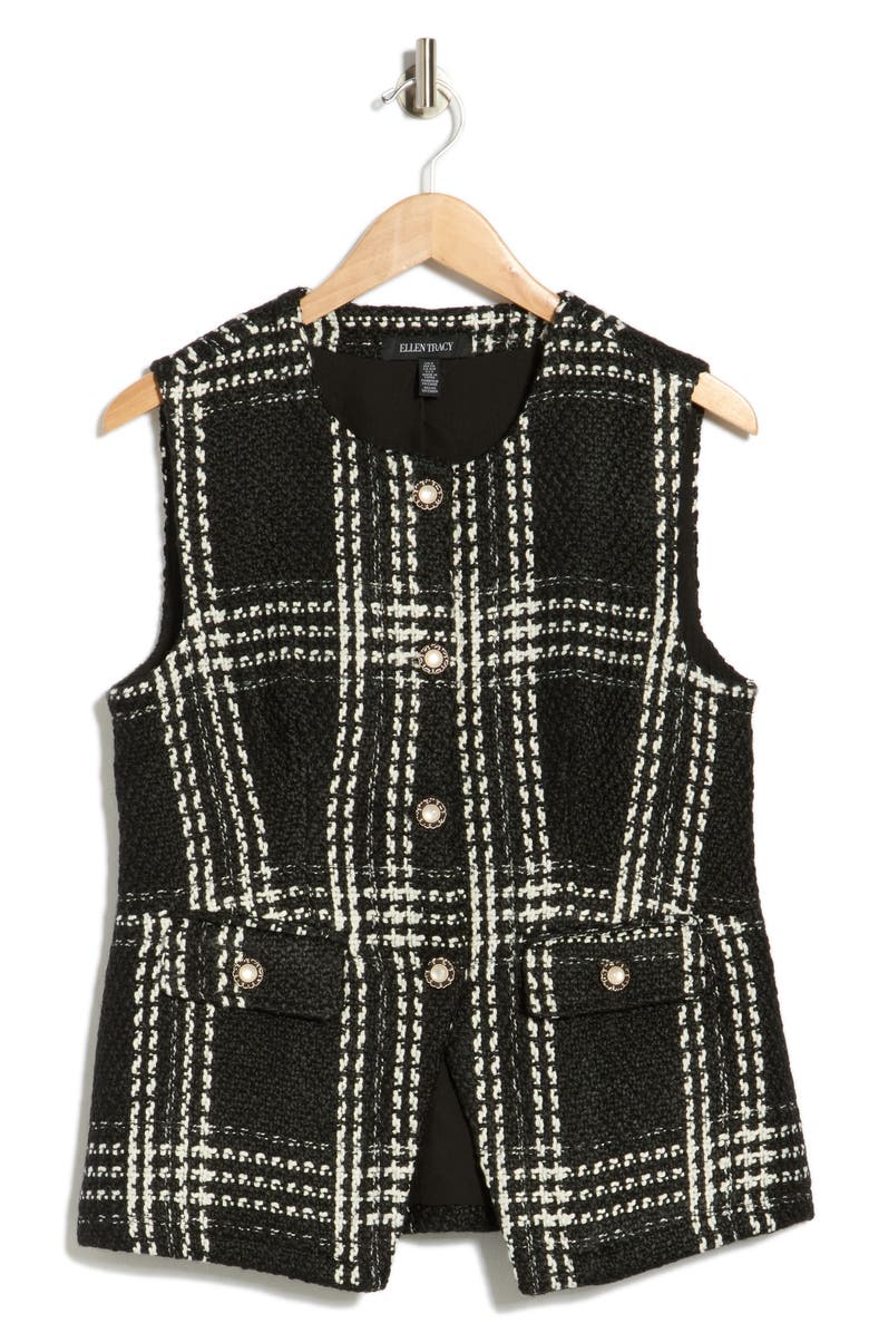 Ellen Tracy Plaid Textured Vest, Alternate, color, Black Plaid