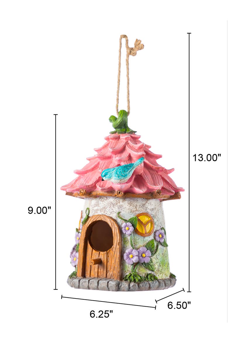 Glitzhome 9"H Resin Colorful Roof Outdoor Garden Birdhouse, Alternate, color, Pink