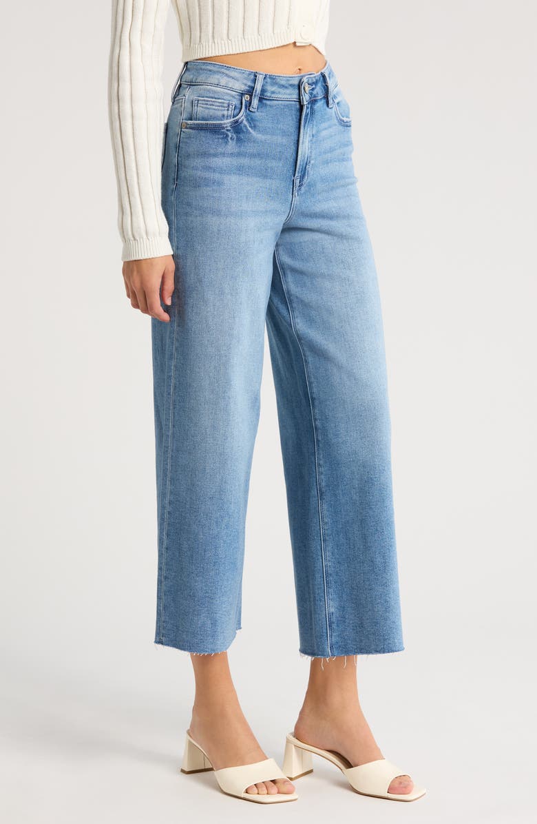 HIDDEN JEANS High Waist Raw Hem Crop Wide Leg Dad Jeans, Alternate, color, Medium Wash